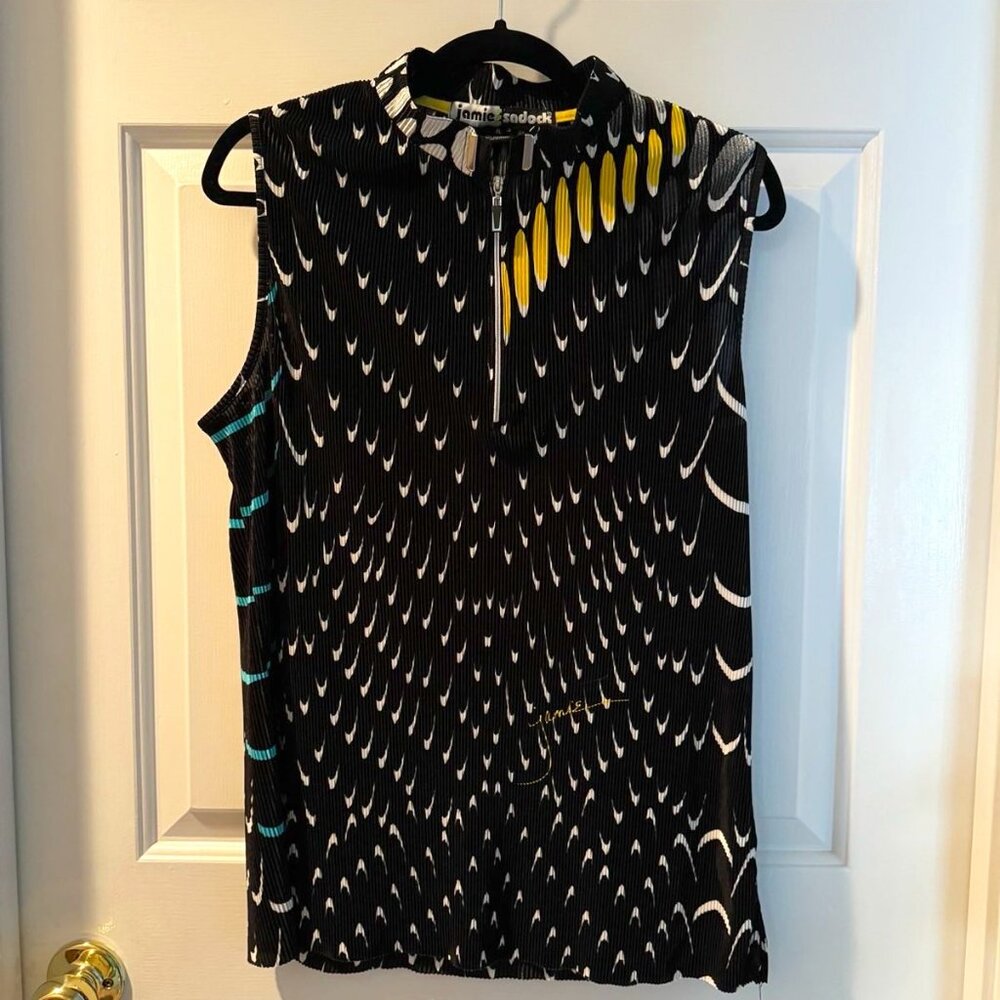 JAMIE SADOCK XL women's golf shirt abstract print polo short sleeve zipper